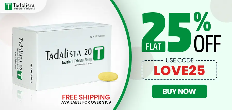 Buy Tadalista 20 mg Tadalafil Tablet Online 25% OFF Coupon Code - LOVE25